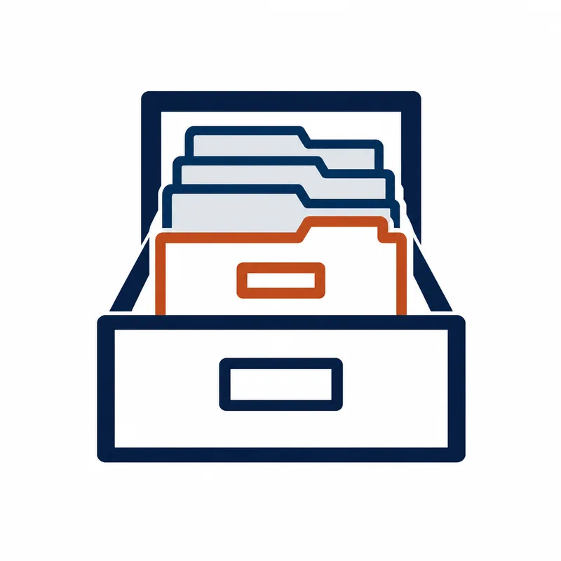 An open filing drawer with carrier folders, one pulled forward